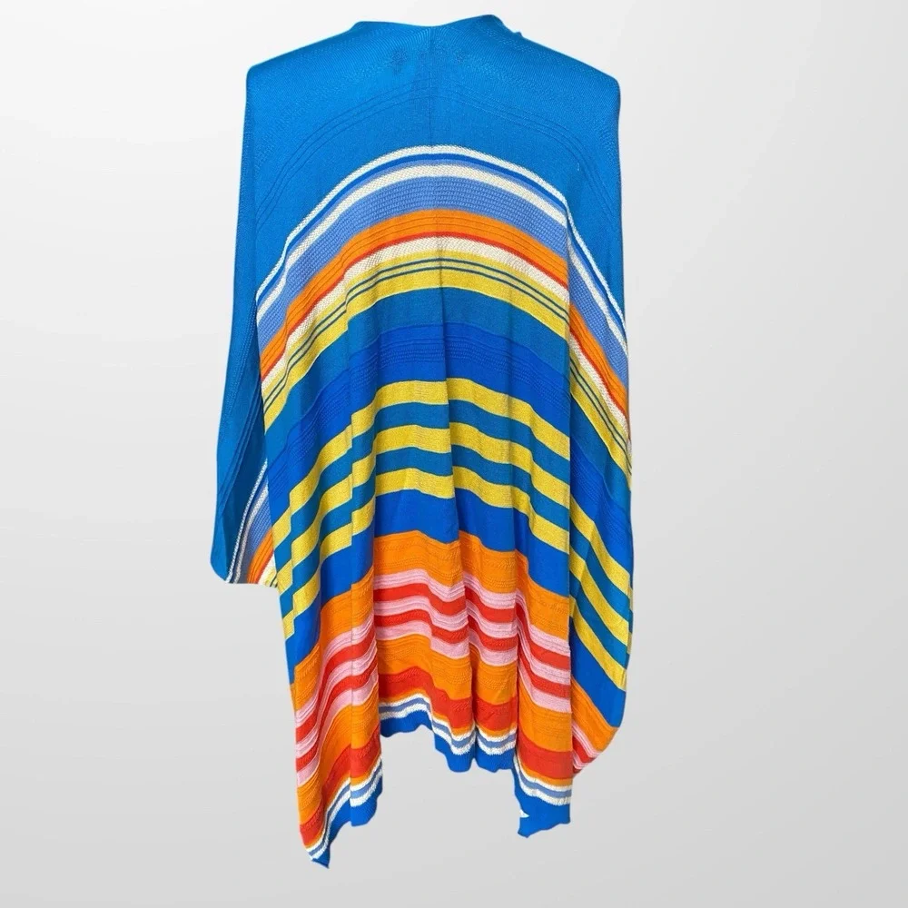 LRL Ralph Lauren Womens Size L‎ / XL Open Front Wrap Shawl Cotton Striped VTG